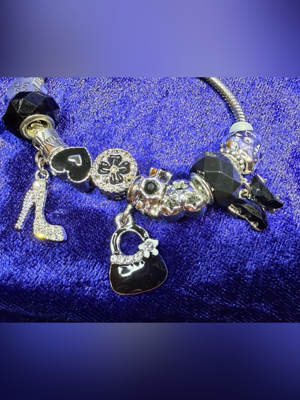 New Silver Charm Bracelet with an adorable Purse Charm, a pave' high heel